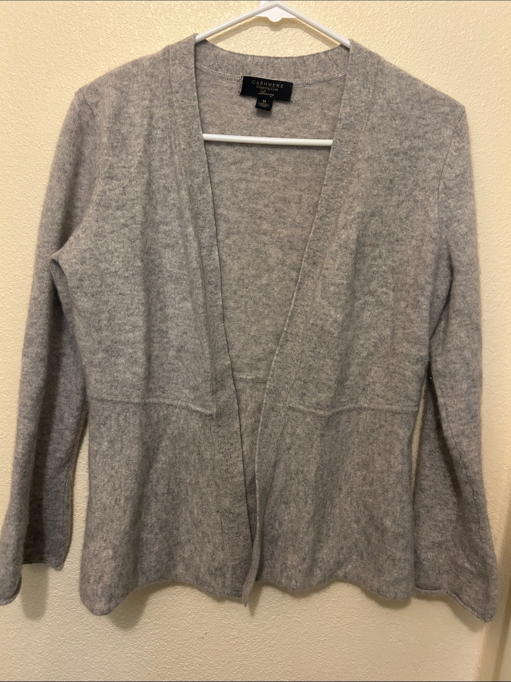 Charter Club Light Gray Elegant Open-Front peplum Women's 100% cashmere Cardigan